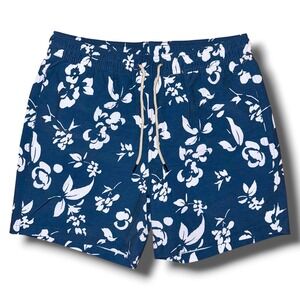 Fair Harbor Anchor Swim Trunks Mens XL Navy Blue Floral BreezeKnit Liner V103413